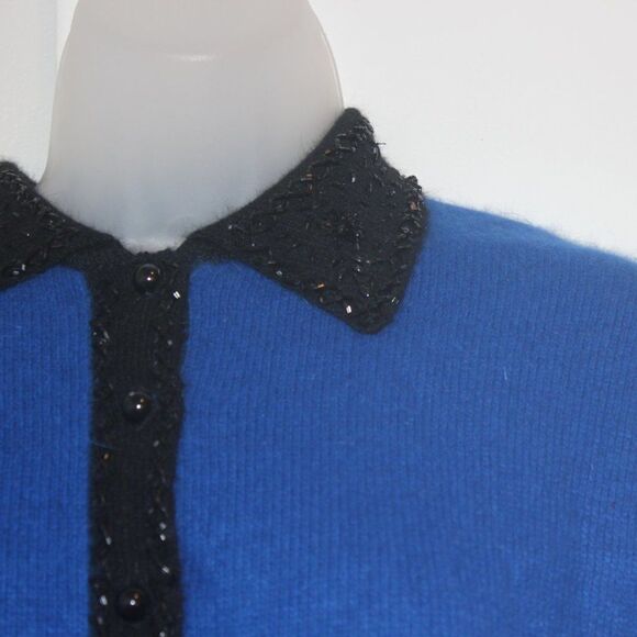 Vintage Rafaella Blue Cardigan Sweater Angora Rabbit Hair /Lambswool Women Large - Picture 5 of 13